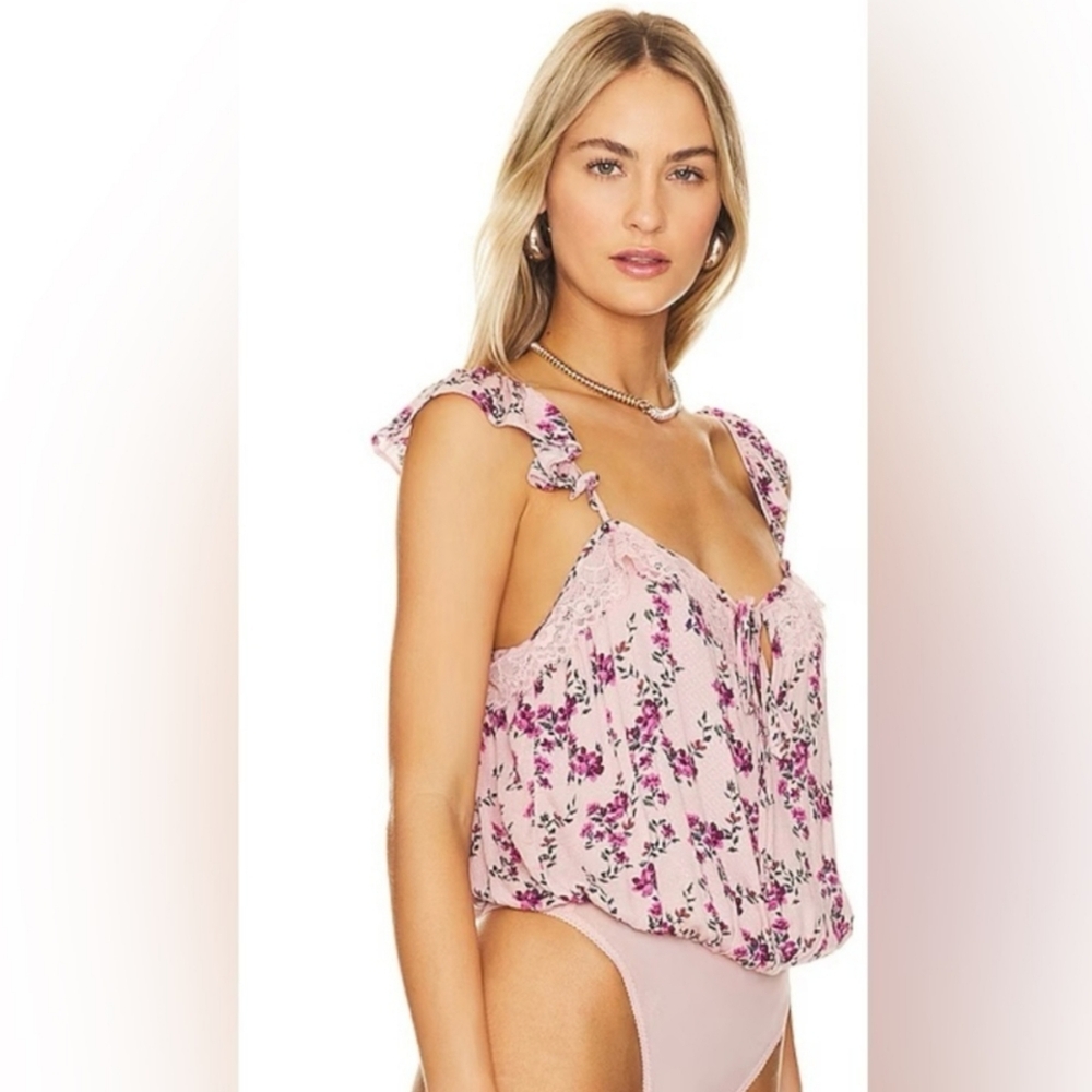 Free People Pink and Purple Bodysuit with Feminine Detailing